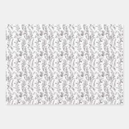 Black White Toile Floral Elegant Inpakpapier Vel