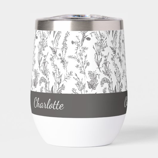 Black White Toile Floral Pattern Custom Name (Voorkant)