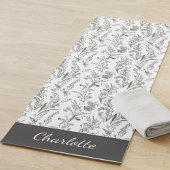 Black White Toile Floral Pattern Custom Name Yogamat