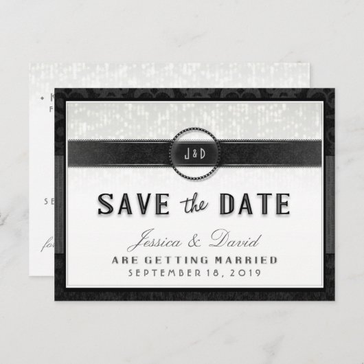 Black White & Touch of Gold Art Deco Bewaar de dat Aankondigingskaart (Voorkant / Achterkant)