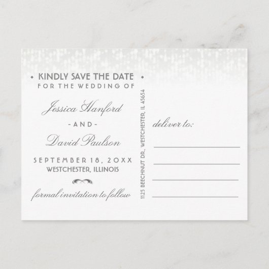 Black White & Touch of Gold Art Deco Bewaar de dat Aankondigingskaart (Achterkant)