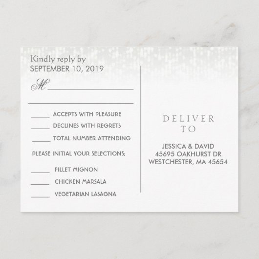 Black White & Touch of Gold RSVP Maaltijdselecties Uitnodiging Briefkaart (Achterkant)