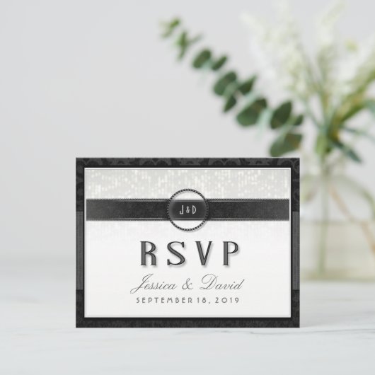 Black White & Touch of Gold RSVP Maaltijdselecties Uitnodiging Briefkaart (Staand voorkant)