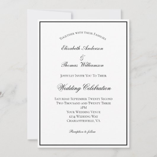 Black White Traditional Classic Formal Wedding Kaart (Voorkant)