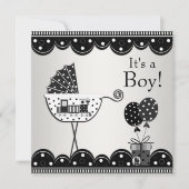 Black White Train Baby Boy Douche Uitnodigingen (Voorkant)