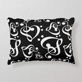 Black White Treble Clef Heart Muzieknoten Patroon Decoratief Kussen