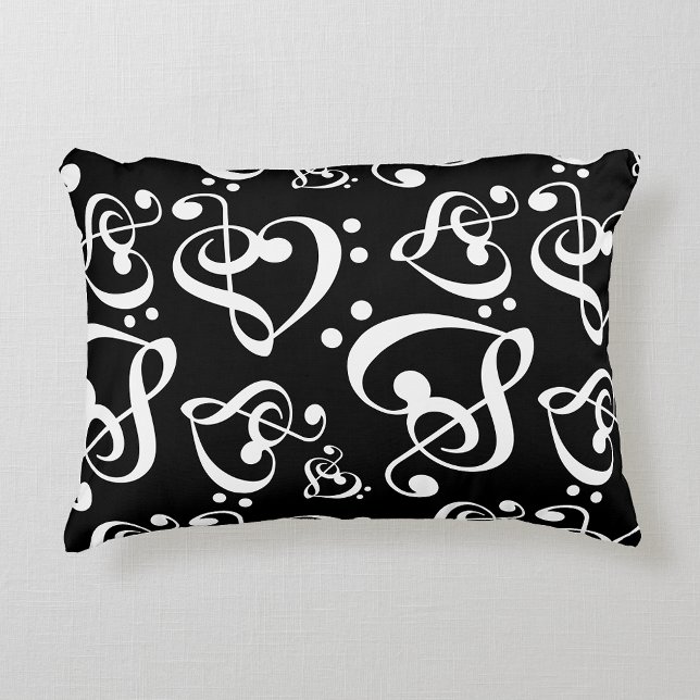 Black White Treble Clef Heart Muzieknoten Patroon Decoratief Kussen (Creator heeft geüpload)