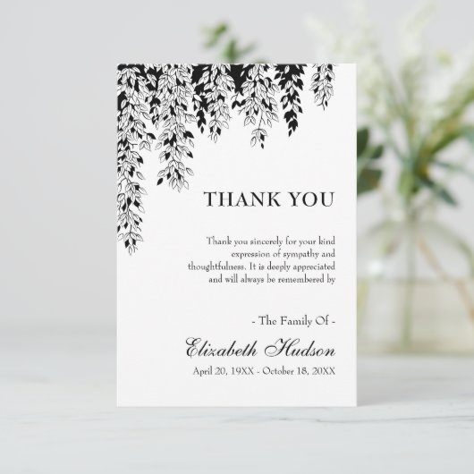 Black White Tree Branch Bereavement Funeral Bedankkaart (Staand voorkant)