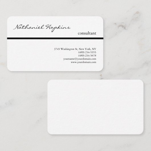 Black White Trendy Handwriting Plain Modern Visitekaartje (Voorkant / Achterkant)