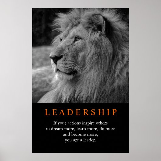 Black & White Trendy Motivatie Leadership Lion Poster (Voorkant)
