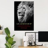 Black White Trendy Motivatie Leadership Lion Poster (Thuiskantoor)