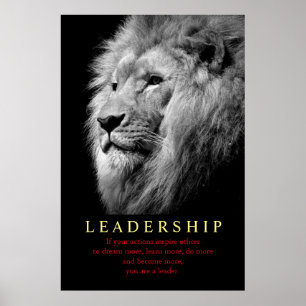 Black White Trendy Motivatie Leadership Lion Poster
