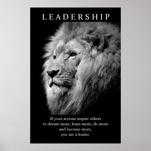 Black White Trendy Motivatie Leadership Lion Poster (Voorkant)