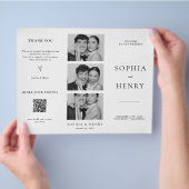 Black White Tri Fold Wedding Program QR Code Flyer (Hand)