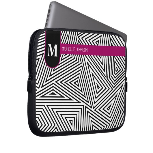 Black White Triangle Pattern Laptop Case (Voorkant Rechts)