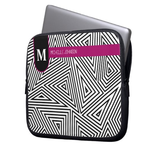 Black White Triangle Pattern Laptop Case (Voorkant Links)