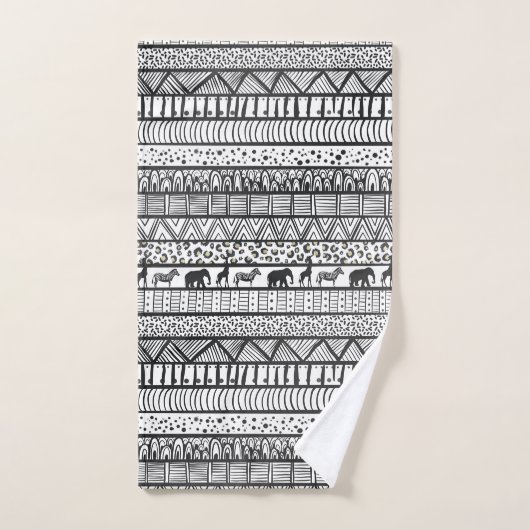 Black White Tribal African Pattern Bad Handdoek (Handdoek)