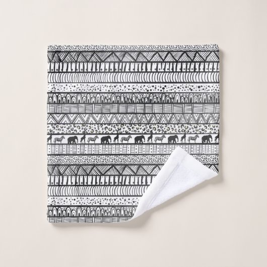 Black White Tribal African Pattern Bad Handdoek (Wasdoekje)