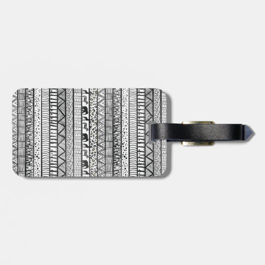 Black White Tribal African Pattern Bagagelabel (Achterkant horizontaal)