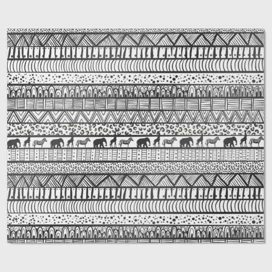 Black White Tribal African Pattern Cadeaupapier (Vlak)