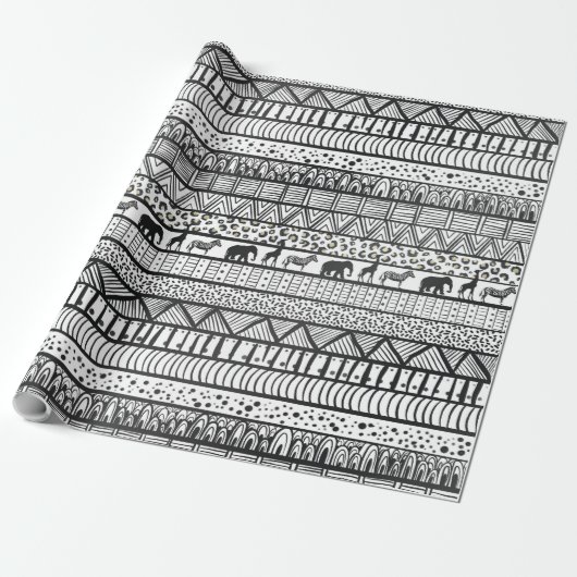 Black White Tribal African Pattern Cadeaupapier (Uitgerold)