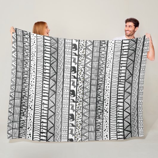 Black White Tribal African Pattern Fleece Deken (In situ)