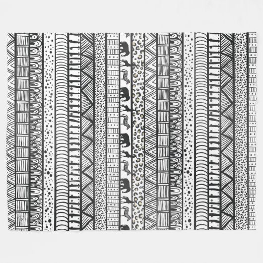 Black White Tribal African Pattern Fleece Deken (Voorkant (Horizontaal))