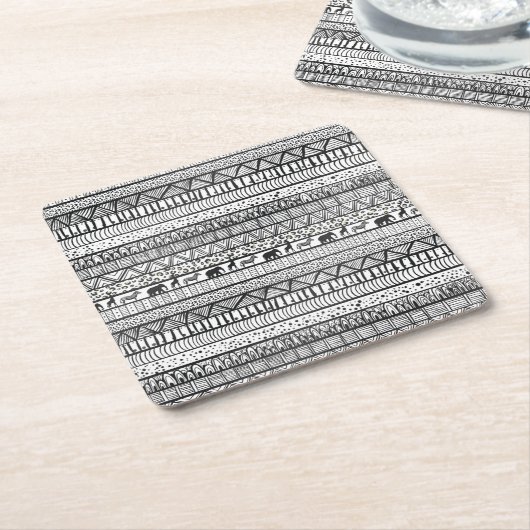 Black White Tribal African Pattern Kartonnen Onderzetters (Schuin)