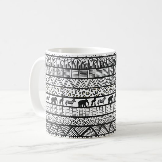 Black White Tribal African Pattern Koffiemok (Voorkant links)