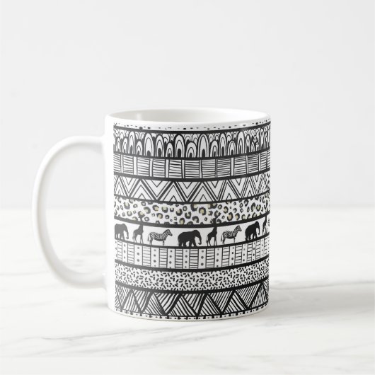 Black White Tribal African Pattern Koffiemok (Links)