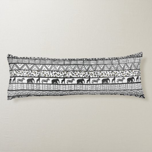 Black White Tribal African Pattern Lichaamskussen (Achterkant)