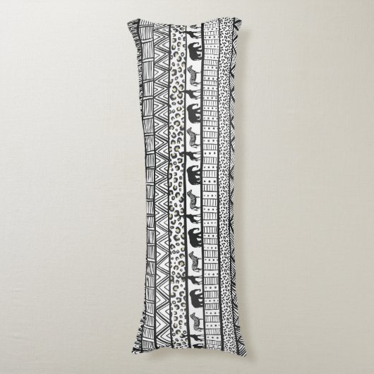 Black White Tribal African Pattern Lichaamskussen (Voorkant Verticaal)