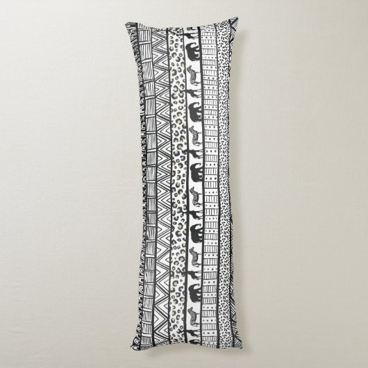 Black White Tribal African Pattern Lichaamskussen (Achterkant (Verticaal))
