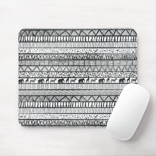 Black White Tribal African Pattern Muismat (Met muis)