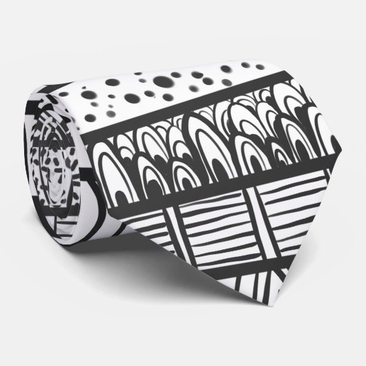 Black White Tribal African Pattern Stropdas (Opgerold)