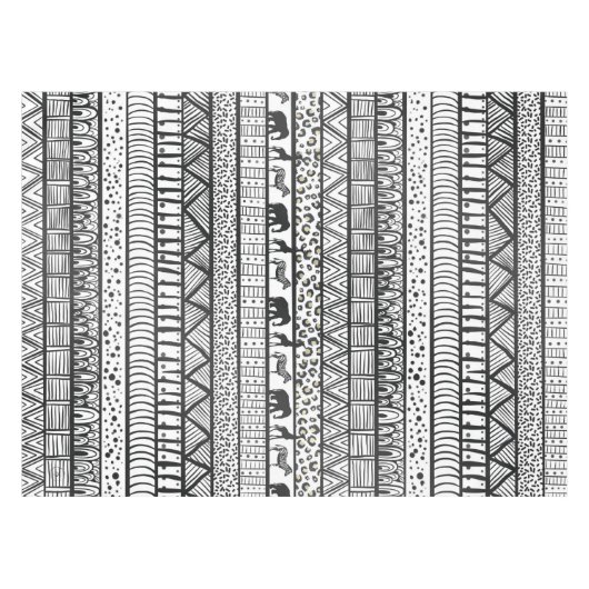 Black White Tribal African Pattern Tafelkleed (Voorkant (Horizontaal))