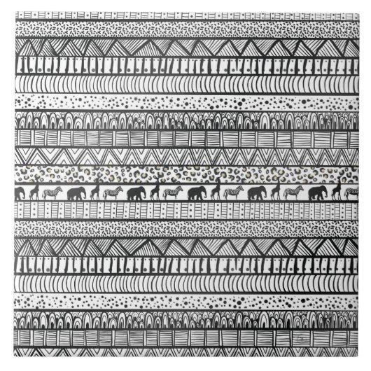 Black White Tribal African Pattern Tegeltje (Voorkant)