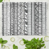 Black White Tribal African Pattern Theedoek (Gevouwen)