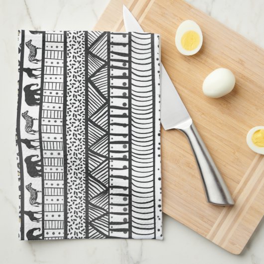 Black White Tribal African Pattern Theedoek (Quarter Fold)