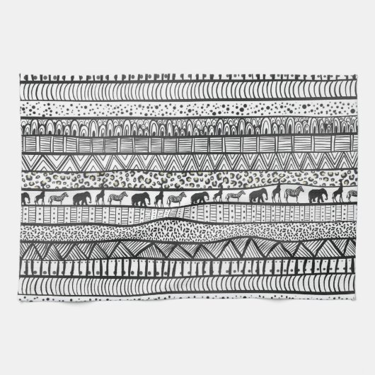 Black White Tribal African Pattern Theedoek (Horizontaal)