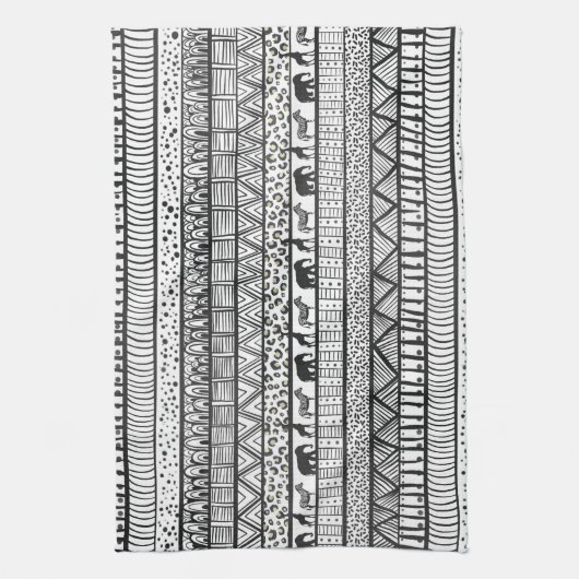 Black White Tribal African Pattern Theedoek (Verticaal)