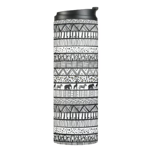 Black White Tribal African Pattern Thermosbeker (Gedraaid links)