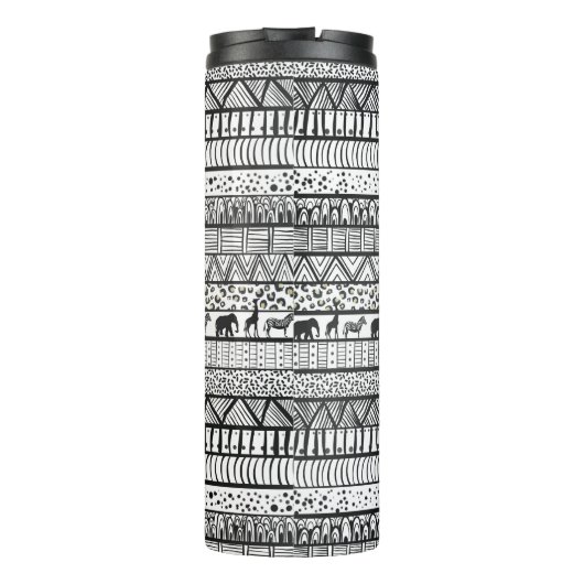 Black White Tribal African Pattern Thermosbeker (Achterkant)