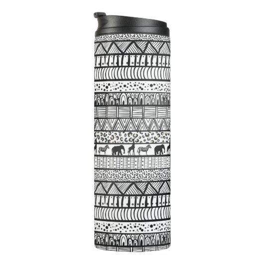 Black White Tribal African Pattern Thermosbeker (Geroteerd rechts)