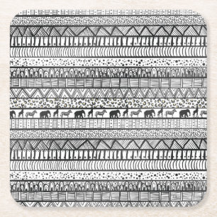 Black White Tribal African Pattern Trendy Design Kartonnen Onderzetters