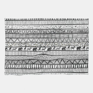 Black White Tribal African Pattern Trendy Design Theedoek