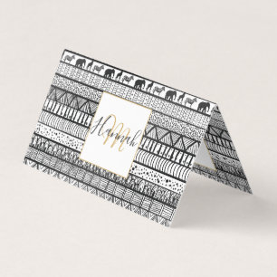 Black White Tribal African Pattern Trendy Design Visitekaartje