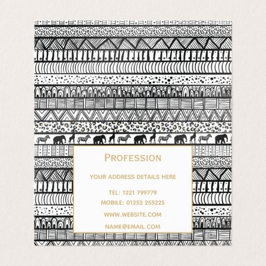 Black White Tribal African Pattern Visitekaartje (Binnenkant ongevouwen)