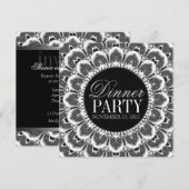 Black White Tribal Daisy Dinner Party Uitnodiging (Voorkant / Achterkant)