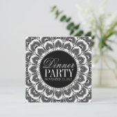 Black White Tribal Daisy Dinner Party Uitnodiging (Staand voorkant)